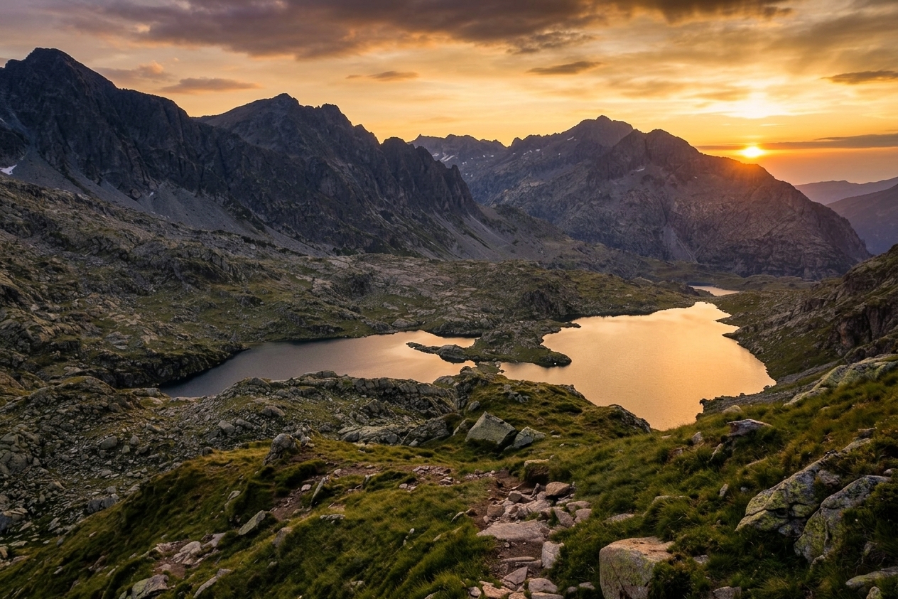 Mountain lake trekking route